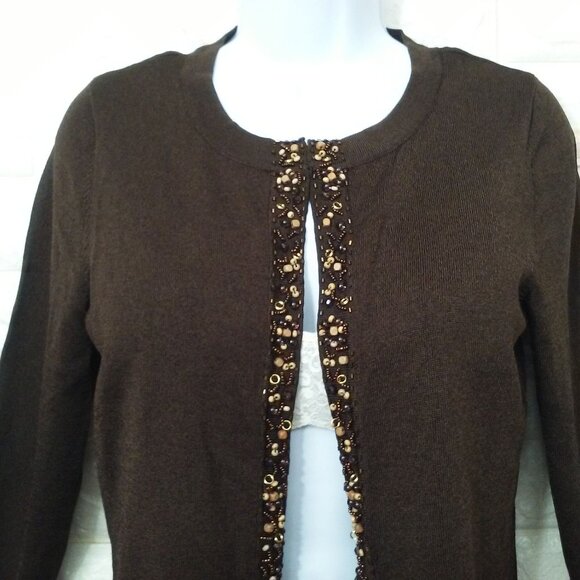 Vintage Y2K Jones New York Open-Front Cardigan Fine Knit Sweater -S(4) Beaded - Picture 1 of 10